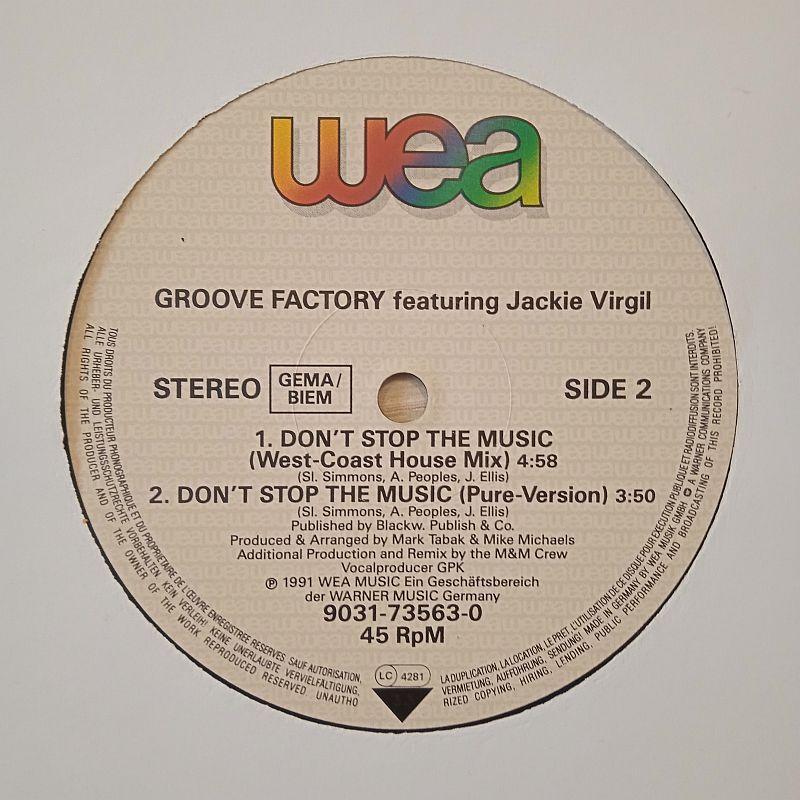 Groove Factory Feat. Jackie Virgil – Don't Stop The Music (Vinyl,1991) - Image 4