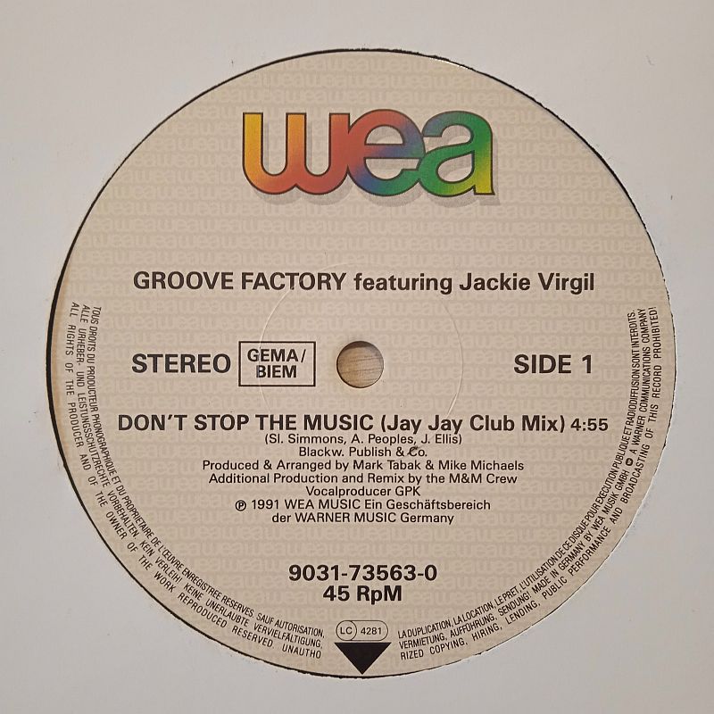Groove Factory Feat. Jackie Virgil – Don't Stop The Music (Vinyl,1991) - Image 3