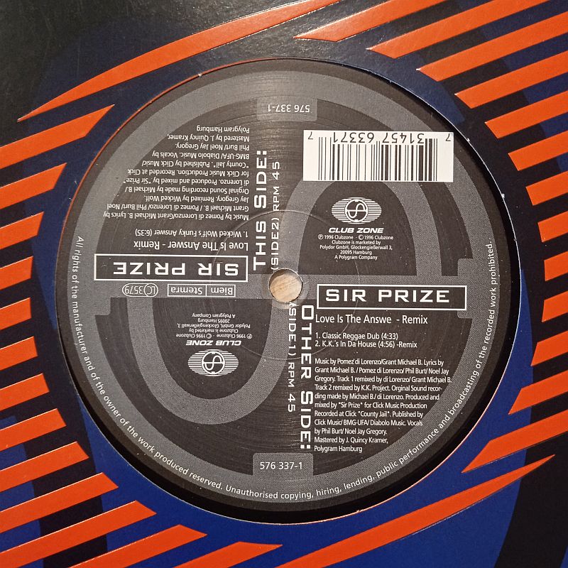 Sir Prize – Love Is The Answer (Remixes) (Vinyl,1996) - Image 3