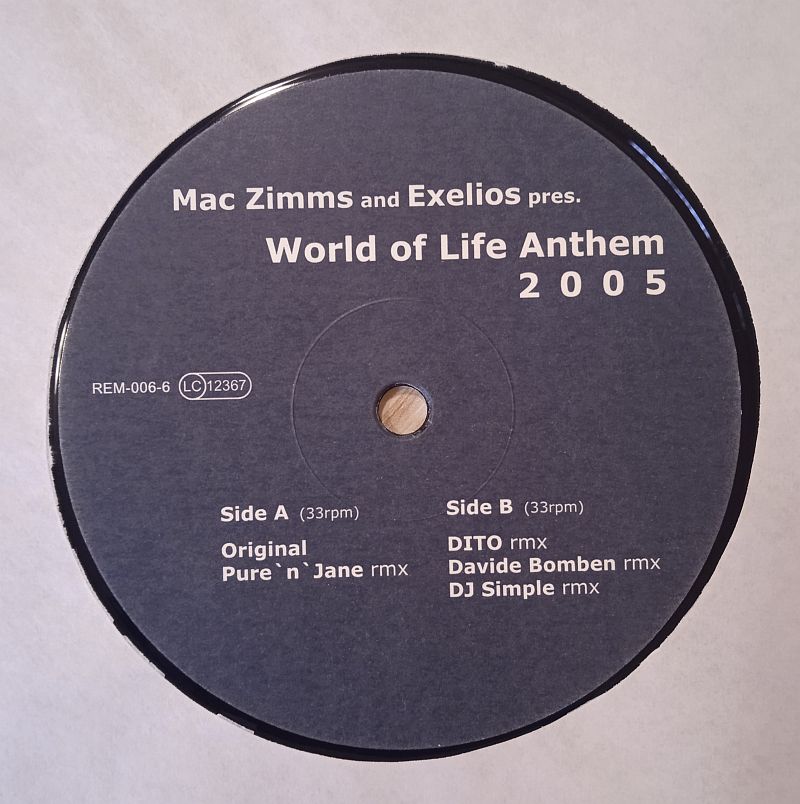 Mac Zimms & DJ Exelios – World Of Life Anthem 2005 (Vinyl,2005) - Image 4